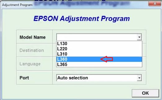 Select Model L360 - Epson Adjustment Program