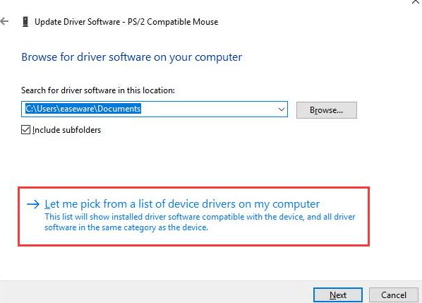 pick from a list of device drivers